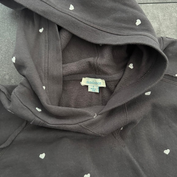 Sundance Heart Embroidered Hoodie Dark Grey Pullover Small Raw Seam Boho - Picture 3 of 7